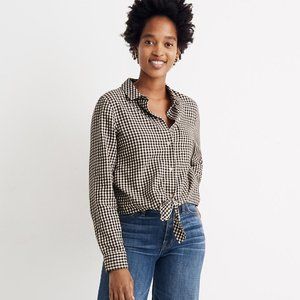 Madewell Flannel Tie-Front Shirt in Gingham Check